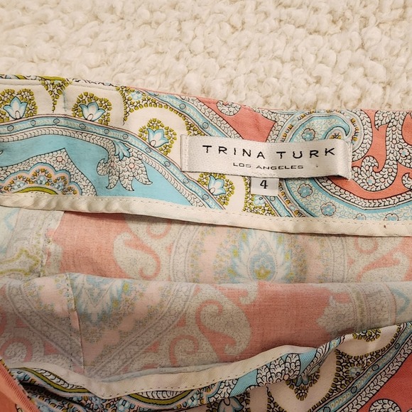 Tlrina Turk paisley floral teal and peach pencil skirt size 4 - Picture 7 of 12